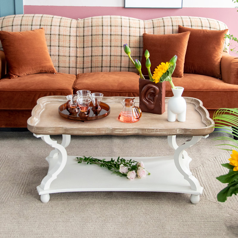 Plaisance Rustic Farmhouse Cottage Core Coffee Table Natural Tray Top Sofa Table for Family Dinning